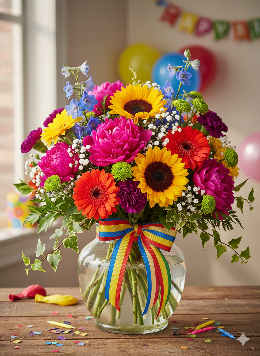 Colorful birthday flower arrangement