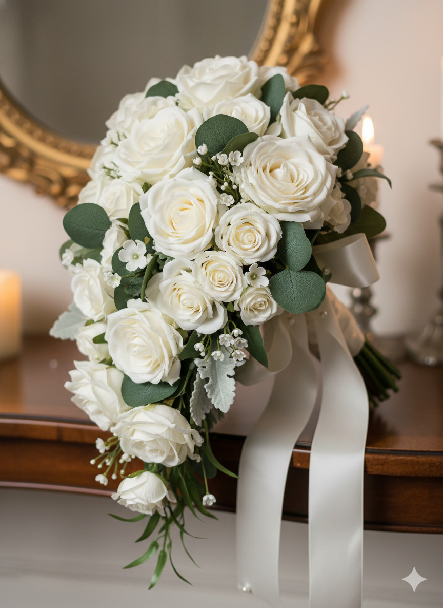 Elegant wedding bouquet with white roses
